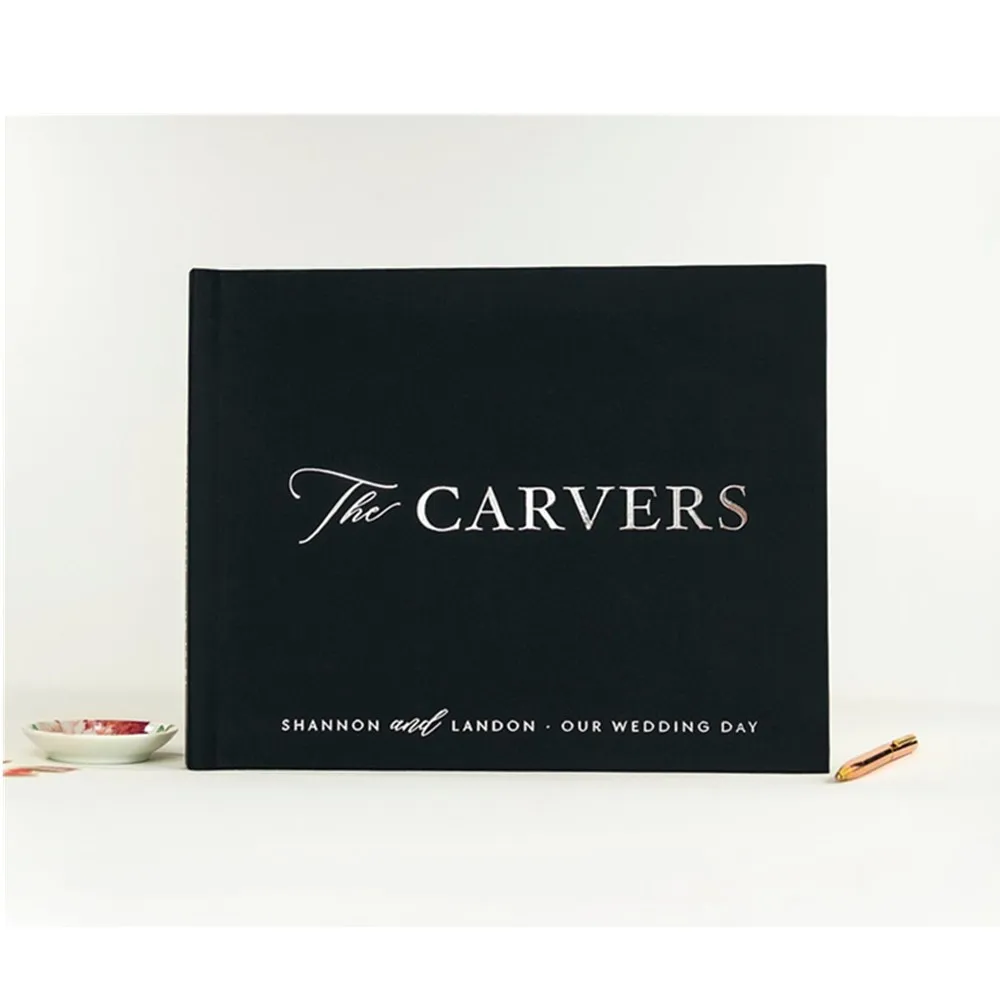 Индивидуальная черная Свадебная Гостевая книга с пейзажем винтажная серебряной