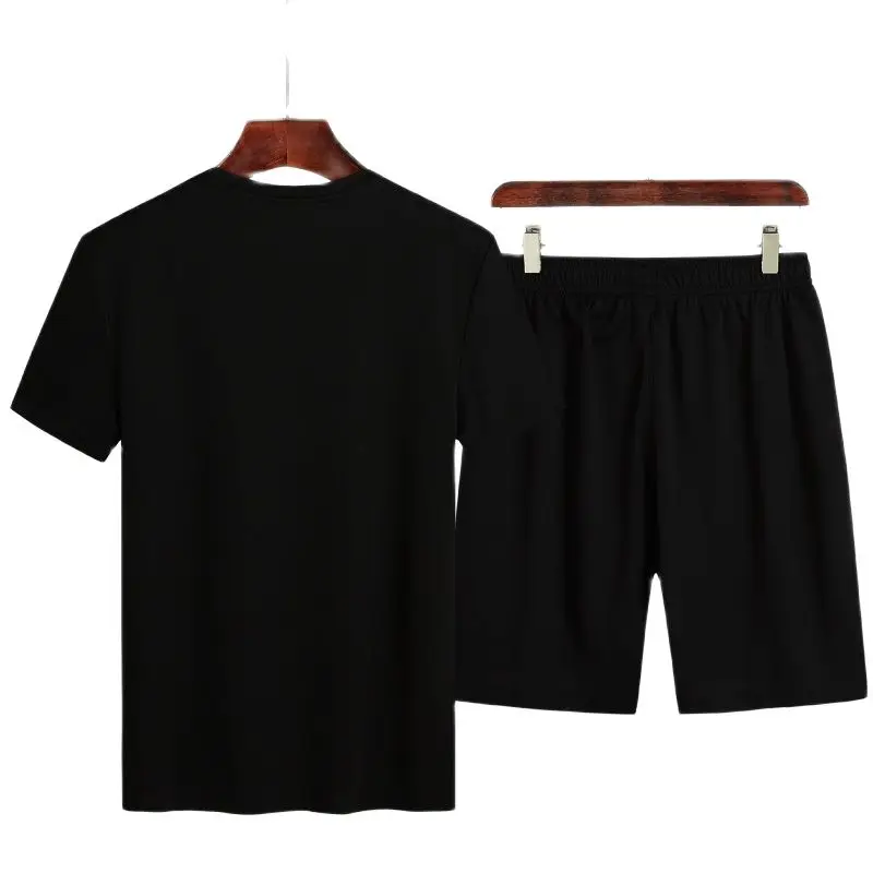 

2021 Men Casual Set Fashion 2 PCS Sweat Suit Striped Short Sleeve T-shirt Shorts Sets Male Sportswear Tracksuit Summer Sportsuit