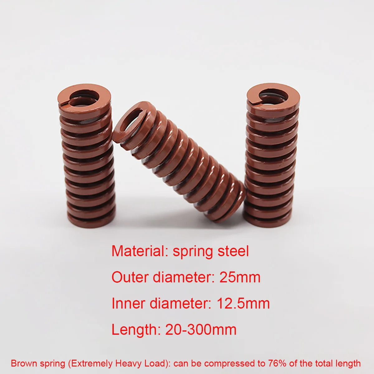 

1Pcs Brown Extremely Heavy Load Compression Die Spring Outer Diameter 25mm × Inner Diameter 12.5mm × Length 20-250mm