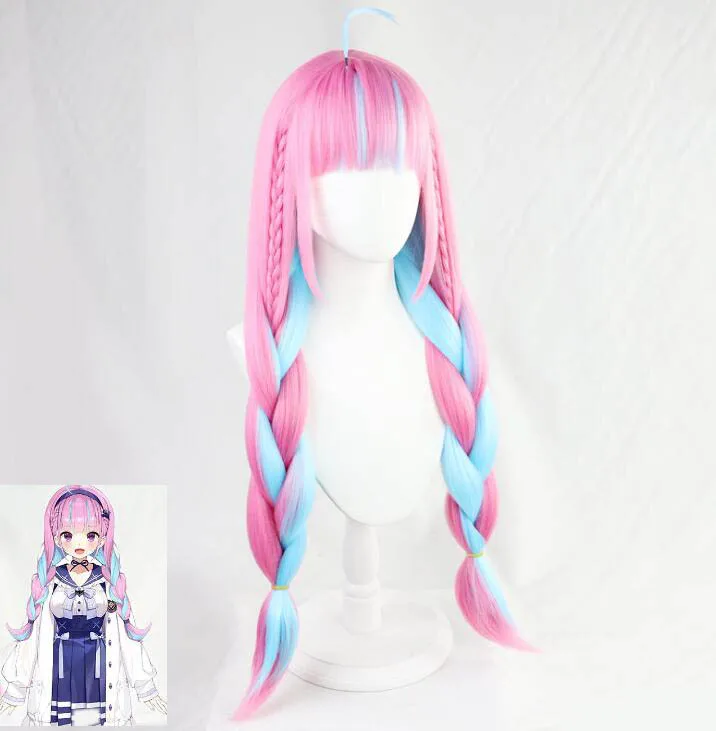 

Anime VTuber Hololive Minato Aqua Wig Mixed Blue Pink Braids Girls Twin Ponytails Cosplay Long Braided Hair