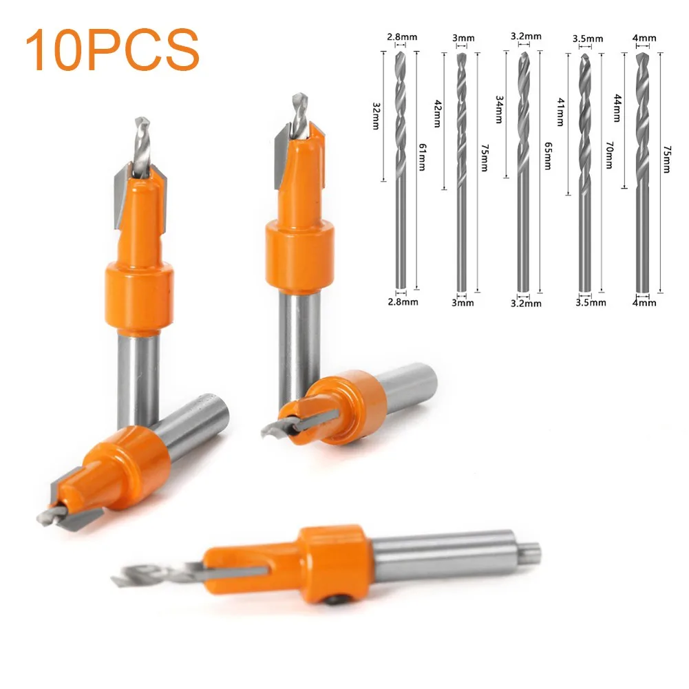

10pcs Countersink Drill Bit Set Quick Change Screw Hole Woodworking Chamfer Tool Router Bit Set Screw Extractor Remon Demolitio
