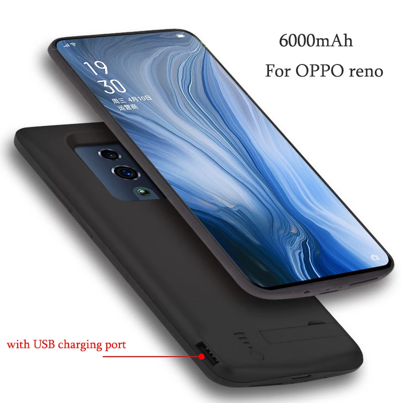 6000 мАч Внешний аккумулятор чехол для OPPO Reno Z ударопрочный аккумулятор зарядное устройство чехол Внешняя резервная зарядка подставка задняя крышка с USB