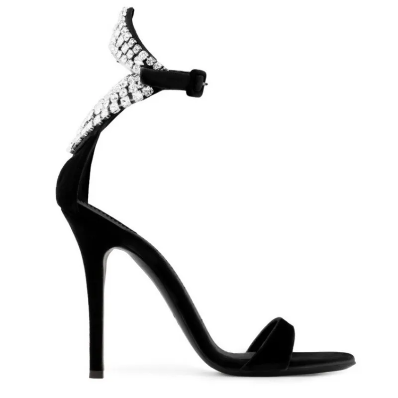 Босоножки стразы женские на высоком каблуке пикантные модельные туфли лодочки с