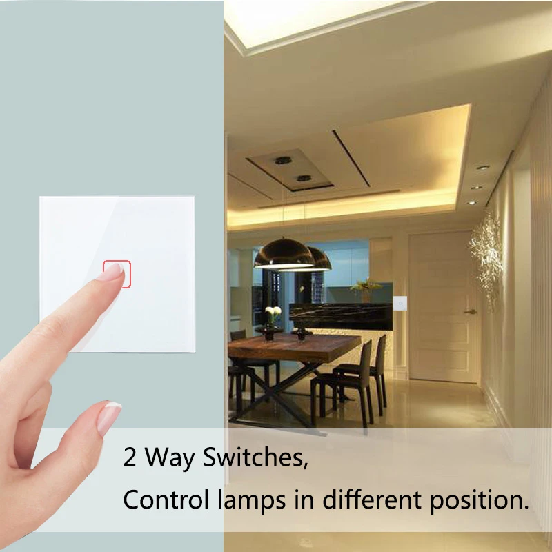 Minitiger EU Standard Wall Ligth Touch Switch 1 Gang 2 Way Control Screen Crystal Glass Panel 220-250V 2pcs/pack | Обустройство дома