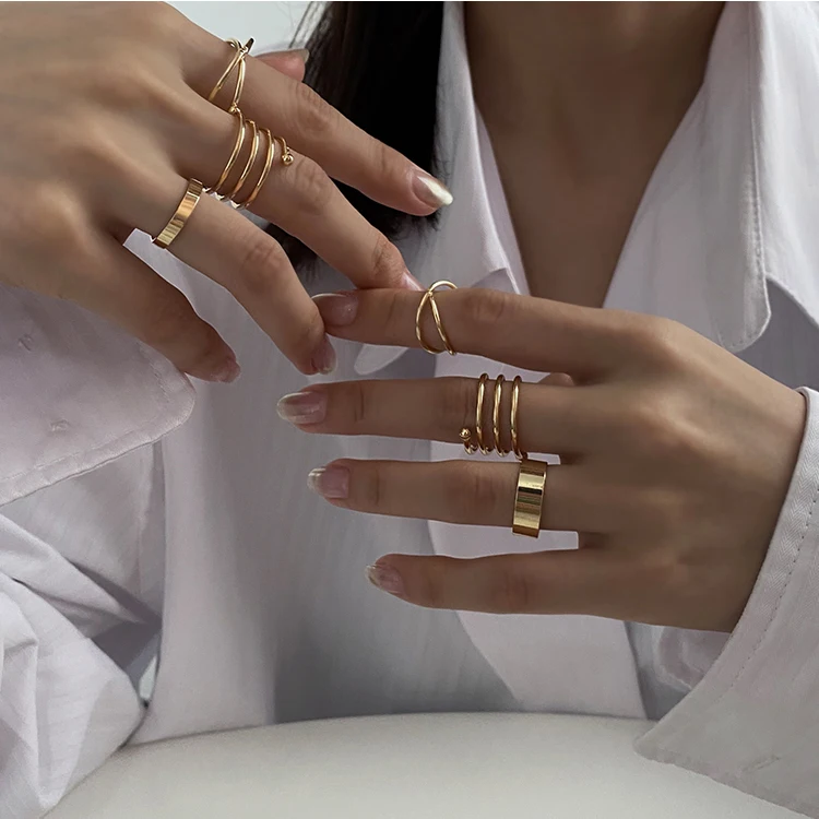 Ручной работы набор колец на сустав пальца для женщин Золотой Цвет металла Весна