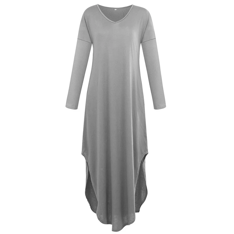 

Autumn 2021 Women Long Dress Fashion Casual Literary Style V-Neck Dress Loose Long-Sleeved Split-Length Women Cotton Long Dress