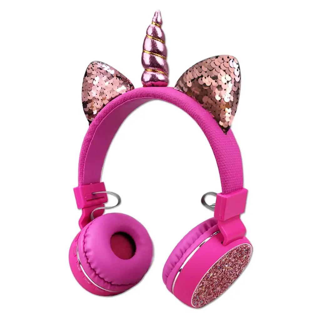 Pink Детские наушники, беспроводные, Bluetooth, единороги, гарнитура, стерео музыка, растягивающиеся, мультяшный Кот, наушники для детей, взрослых, подарки - Цвет: Pink