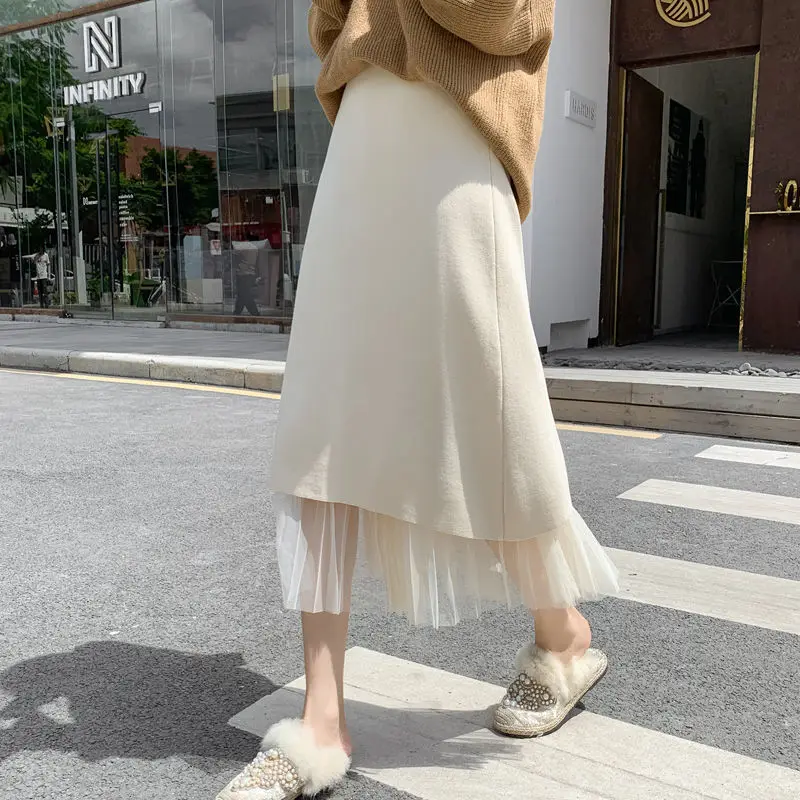 

Skirts Women Mesh Korean Preppy Style Daily Simple All-match Casual Pure Color Elegant Comfortable Streetwear Female Spring New
