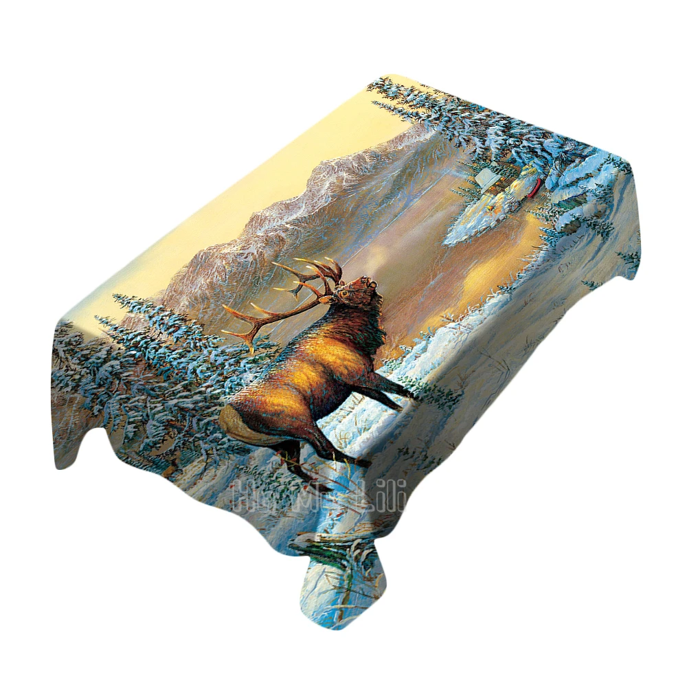 

Elk Cottage By Snow Scene Tablecloth Art Home Decor Design