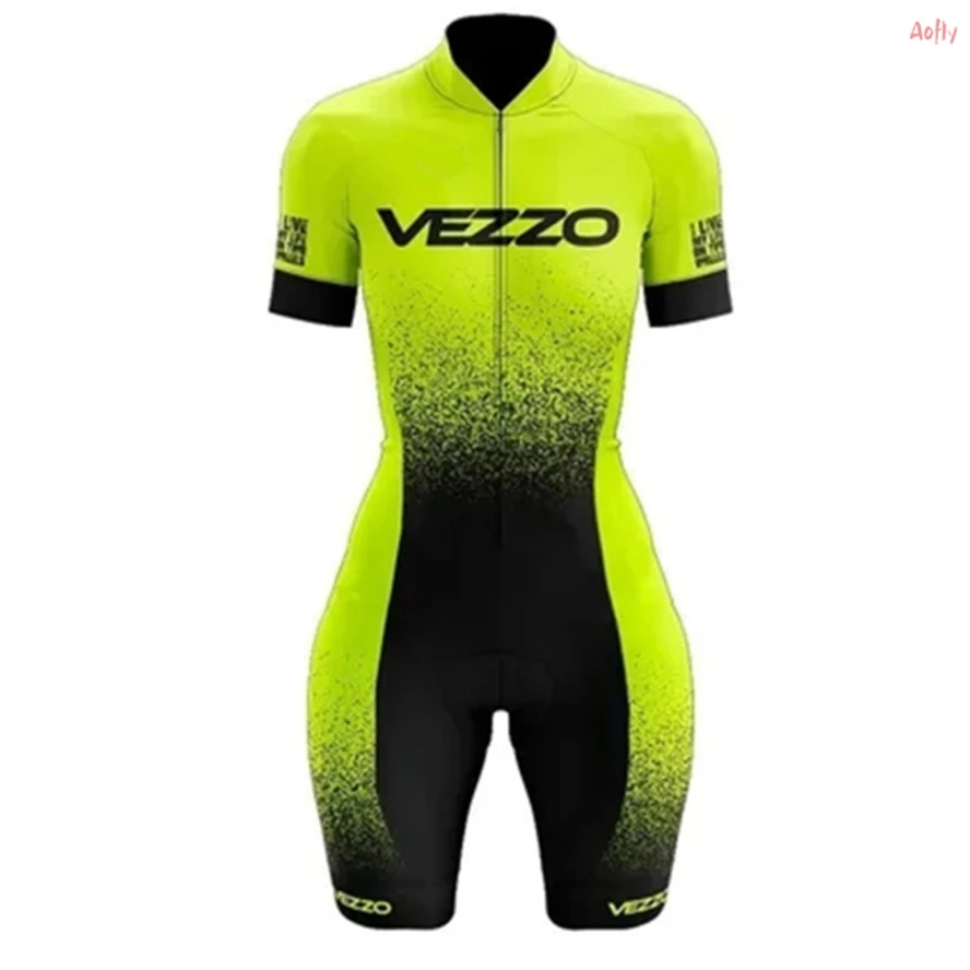 

Conjunto de Triatlón de equipo profesional VEZZO para mujer, Jersey de Ciclismo de una pieza, mono de manga corta, conjunto de