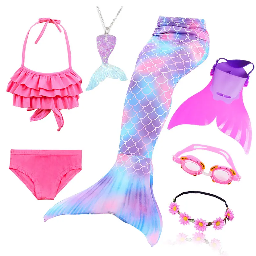 Kids Swimming Mermaid Tail Bikini Set can add with Monofin Flipper Ariel Costumes Cosplay Swimsuit Bathing Suit for Girls - Цвет: Package 1