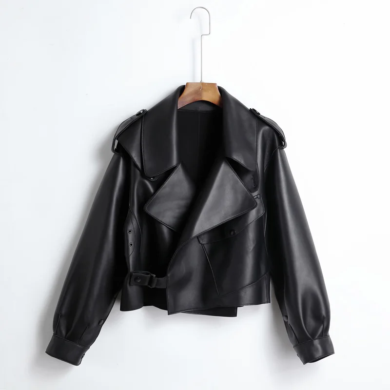 Куртка женская короткая из натуральной овечьей кожи модный пиджак свободного