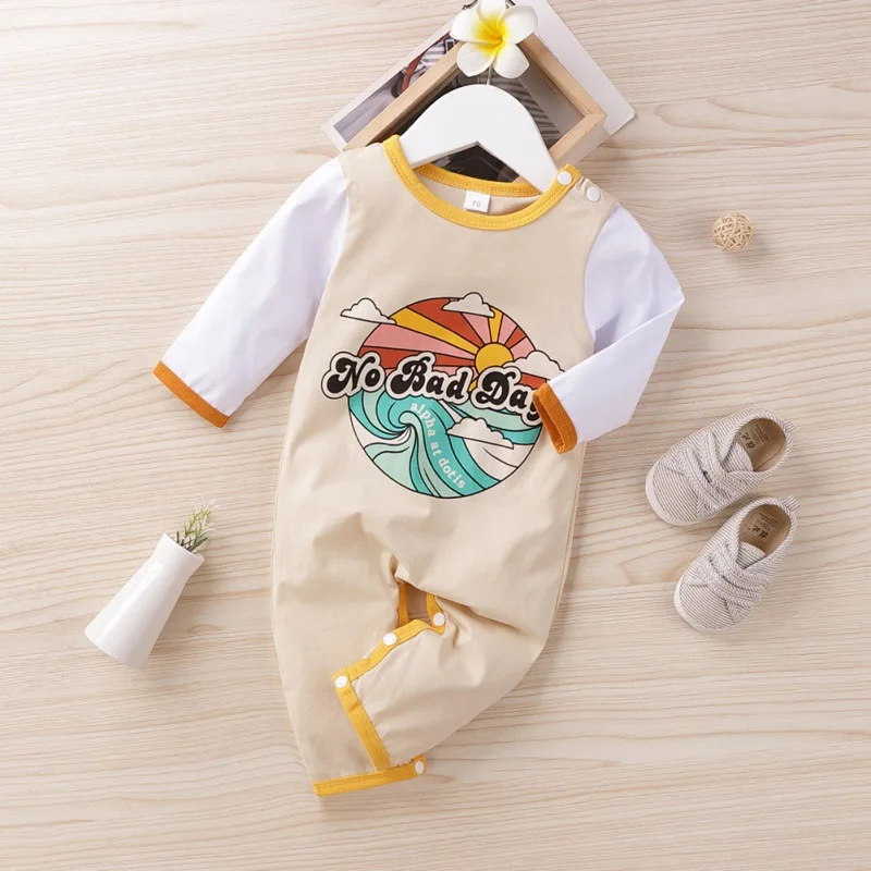 

Осенняя детская одежда для мальчиков и девочек с надписью «Радуга», комбинезон, костюм с длинными рукавами, брюки, комбинезон, Одежда для мл...