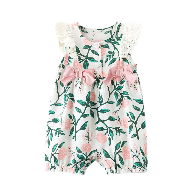 2019 Fashion Cute Toddler Kids Baby Girl Floral Ruffle Romper Flower Print Summer Bowknot Jumpsuit Newborn Clothes | Детская одежда и
