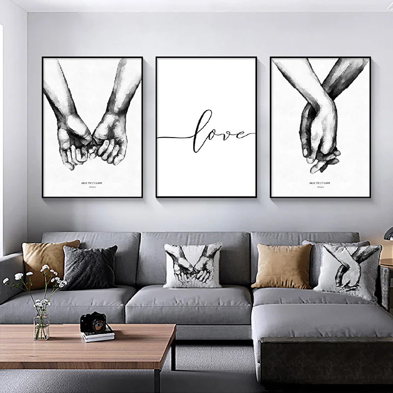 

Black White Romantic Hand In Hand Canvas Painting Love Wall Art Poster Hd Print Modern Fashion Picture Couples Lovers Room Decor