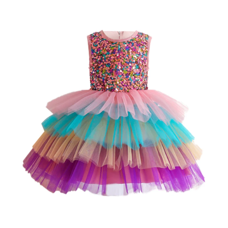 Girls dress sleeveless sequin girls cake puffy princess girl Christmas birthday party | Детская одежда и обувь