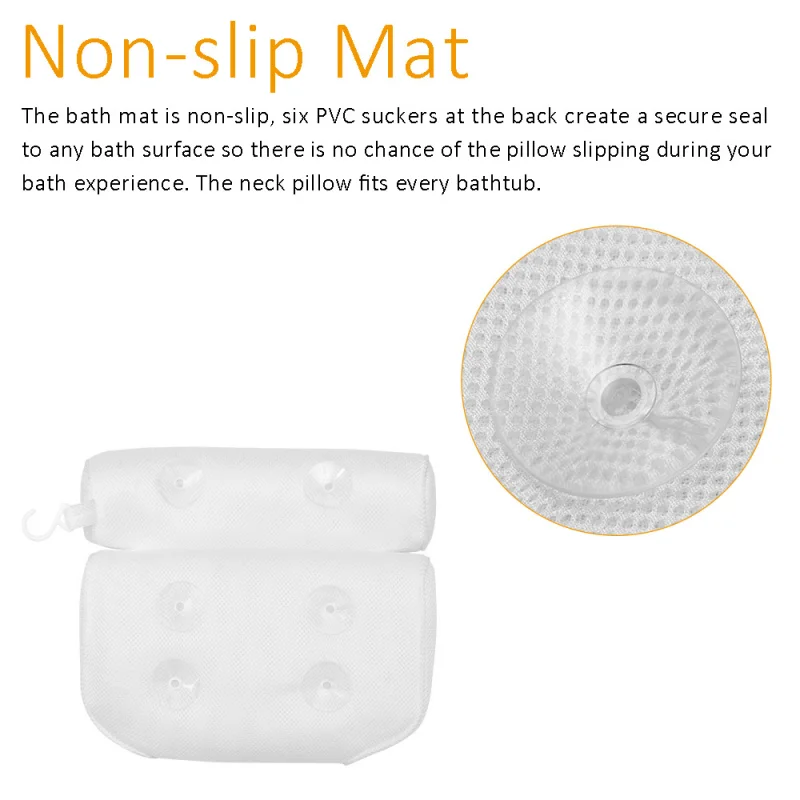 

3D Mesh Bath Pillow Soft Waterproof SPA Headrest Bathtub Pillow With Backrest Suction Cup Neck Cushion Bathroom Accessories