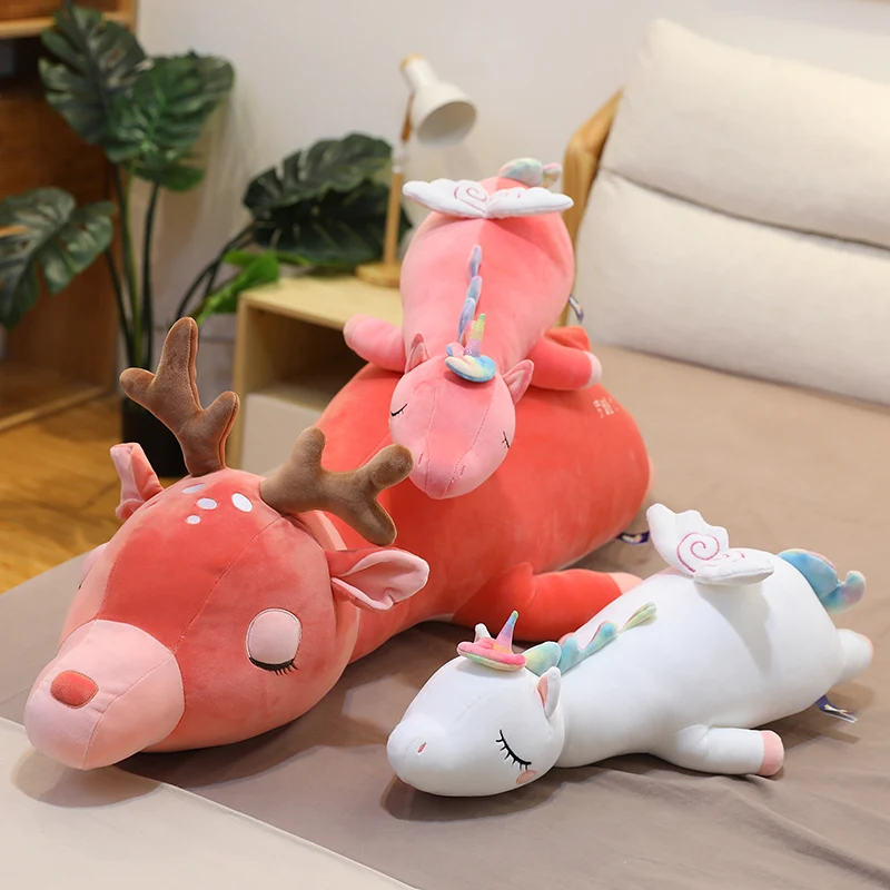 

1 pcs 60-105cm Lovely Unicorn&Deer Plush Toys Stuffed Cute Flying Horse Doll Soft Cartoon Long Bed Sleep Pillow Baby Girls Gift