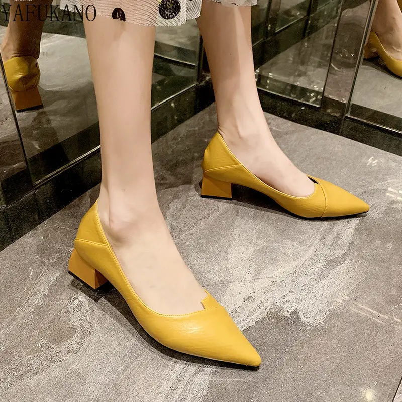 

Туфли женские на среднем каблуке 5 см, заостренный носок, высокий толстый каблук, V-образный вырез, Повседневная офисная обувь для работы