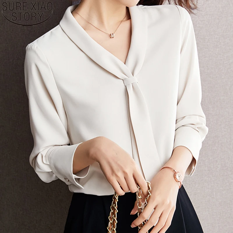 

2023 Autumn Fashion Bow Tie Shirt Women White Long Sleeve Blouse Elegant Chiffon Shirt Sailor Collar Blouses Causal Tops 16210