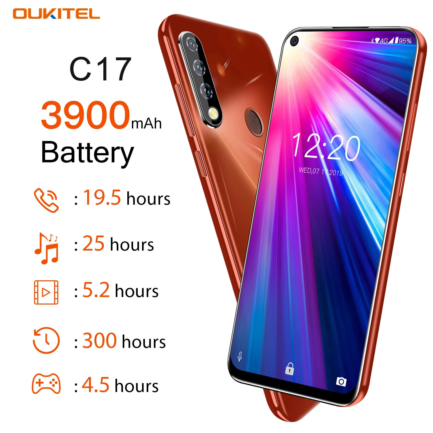 OUKITEL C17 Тройная задняя камера 6,35 дюйма Android 9,0 смартфон MT6763 3 Гб 16 Гб отпечаток пальца для лица ID 3900 мАч мобильный телефон