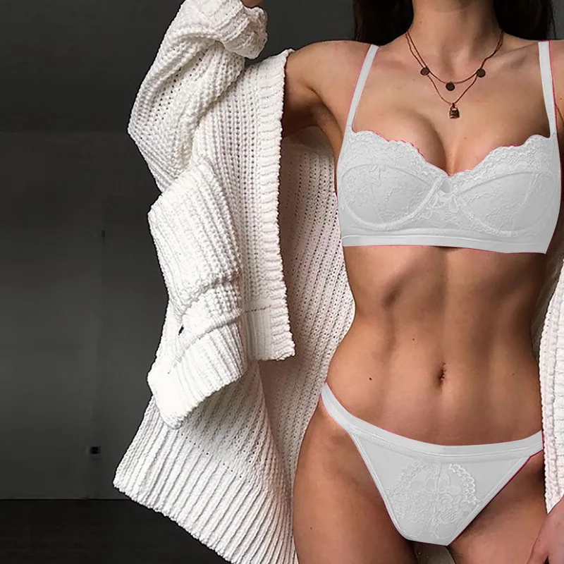 Сексуальный кружевной бюстгальтер пуш ап с трусиками комплект женского