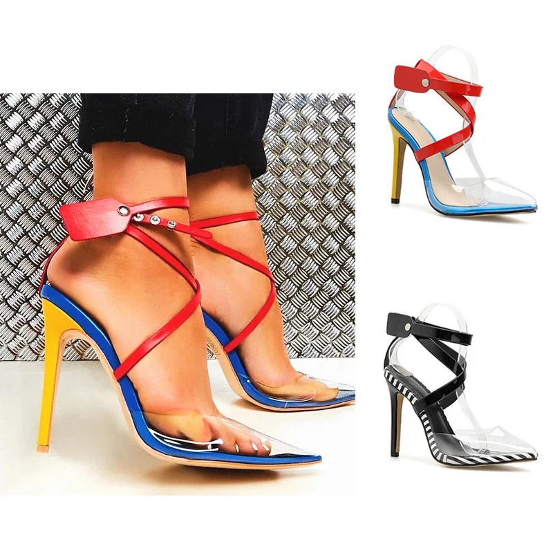 Женские сандалии-гладиаторы на прозрачном каблуке прозрачные сандалии летние