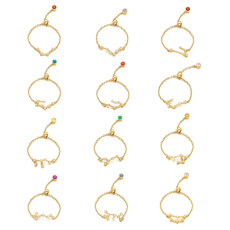 12 созвездия Зодиака Знаки кольца на палец розовое золото цвет 925 пробы серебряные