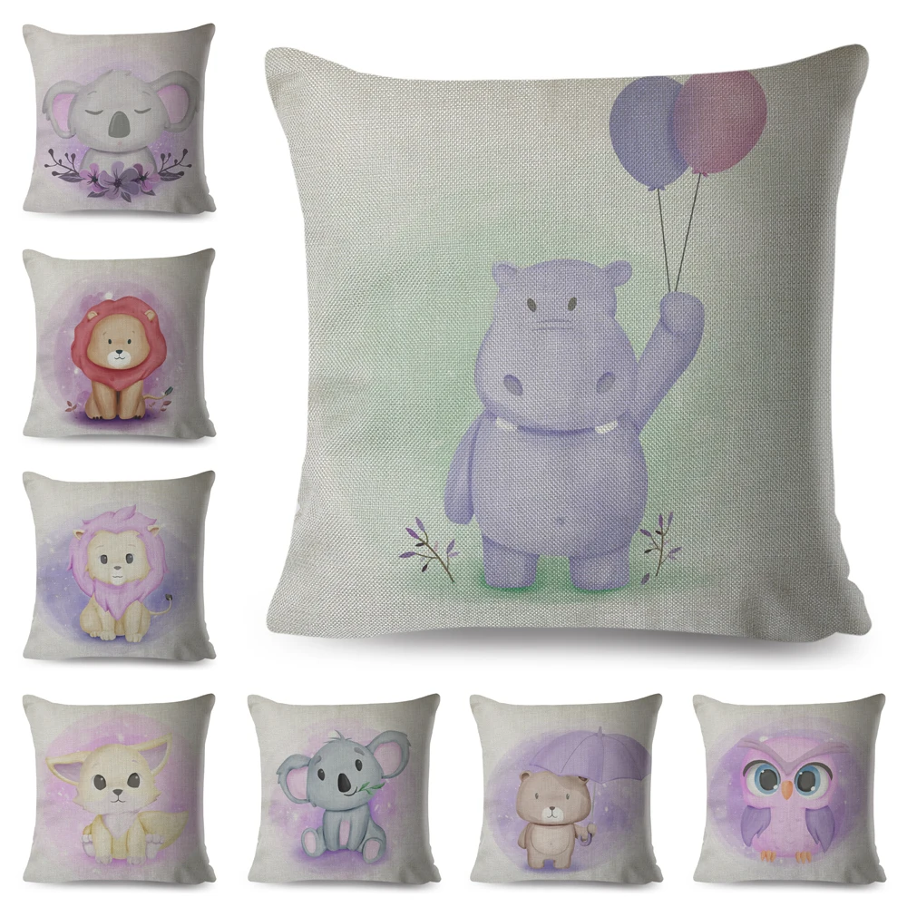 Милый мультяшный чехол с Львом медведем гиппопотамом подушкой для детской