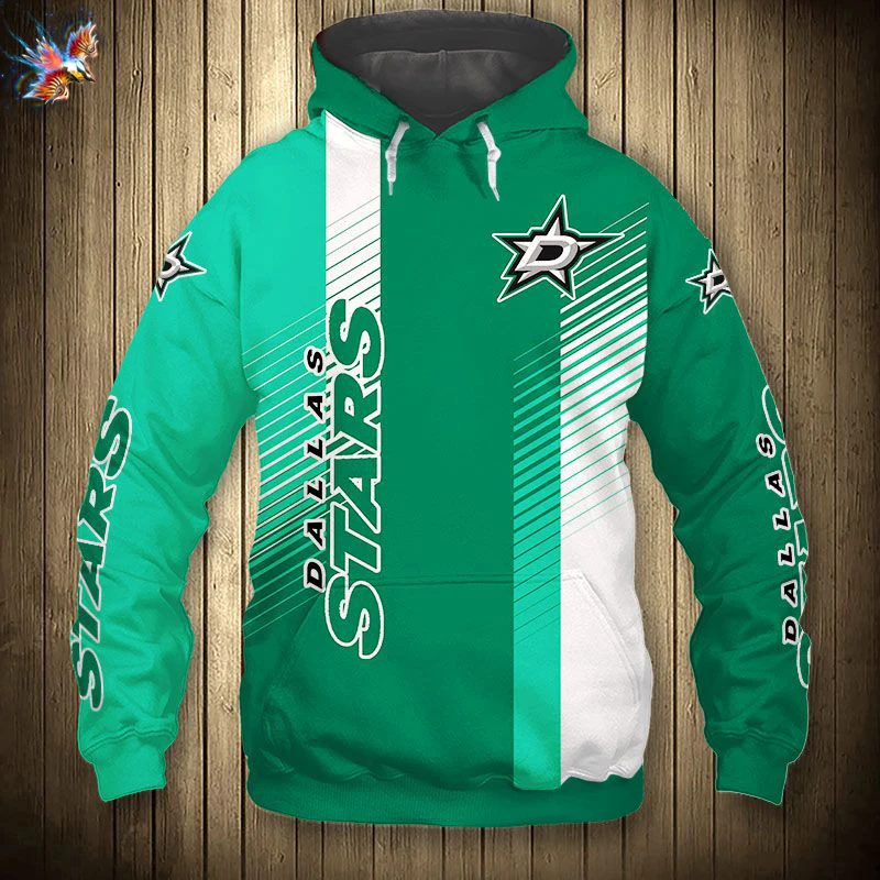 

Thin Dallas men's casual 3D hoodie ice hockey graffiti geometric letters stars personality design printing stars sweatshirt