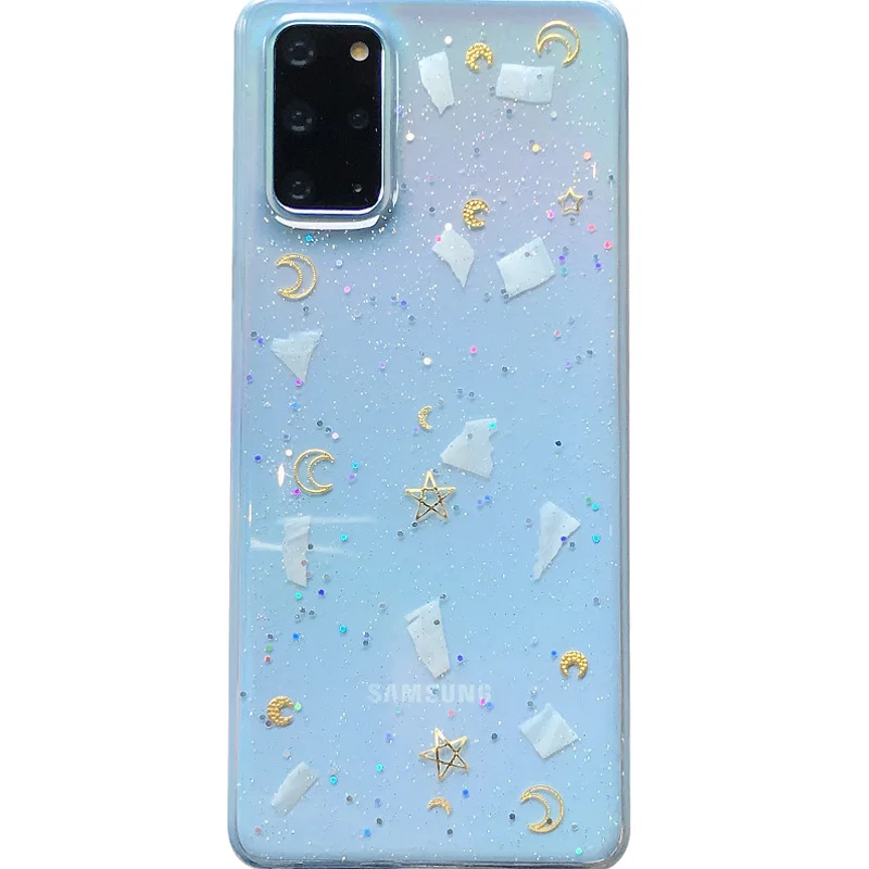 

Bling Glitter Star Moon Clear Case For A51 A71 A12 A50 A42 A72 A52 S21 S20 S10 S9 S8 Plus Note 20 10 Soft Cover
