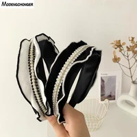 french elegant hair band lady super temperament fabric wide brimmed pearl hairpin wind pressure bezel headwear hair accessories