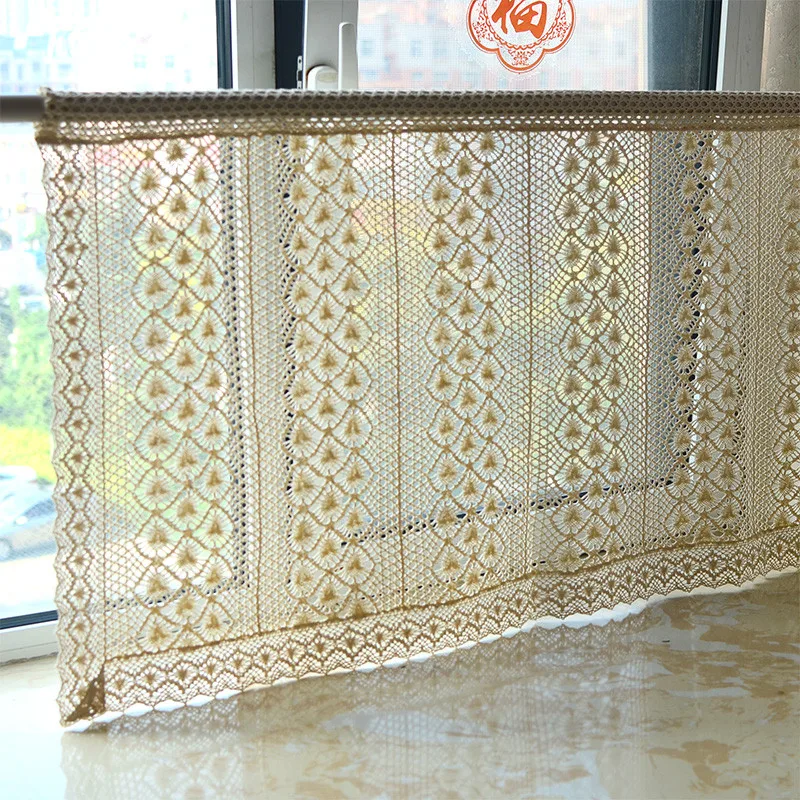 

Vintage Pampas Flower Cotton Thread Crochet Short Curtain For Kitchen Cabinet Door Half Curtain Coffee Shop Window Screen #4