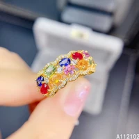 kjjeaxcmy fine jewelry 925 sterling silver inlaid natural color sapphire new girls popular rainbow color gem ring support test