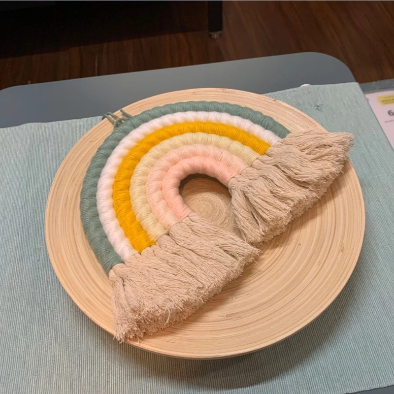 

Kids Nursery Room Decor Handmade Weaving Rainbow Wall Hanging Home Decoration