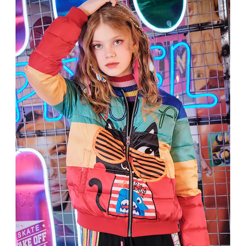 2019 зимние пуховики с принтом из мультфильмов модные тонкие женские короткие