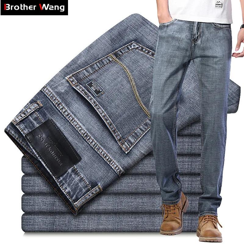 

Новинка 2020, мужские джинсы в классическом стиле, деловые повседневные усовершенствованные Стрейчевые классические джинсовые брюки, серые, ...