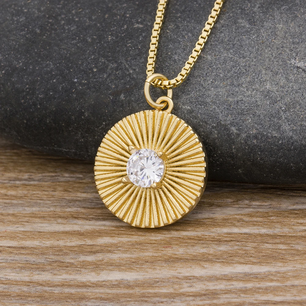 

AIBEF Fashion Gold Spiral Shape Round Pendant Women Rhinestones Long Chains Luxurious Copper Zircon Necklace Birthday Jewelry