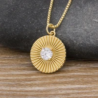 aibef fashion gold spiral shape round pendant women rhinestones long chains luxurious copper zircon necklace birthday jewelry