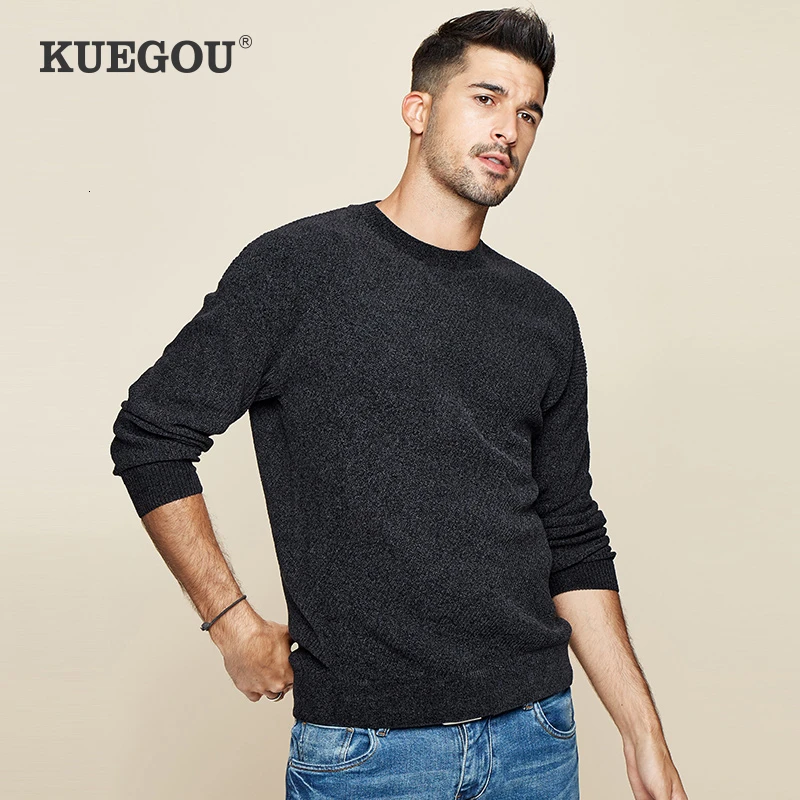 KUEGOU 2019 Осенний полосатый свитер черного и синего цвета Мужской пуловер