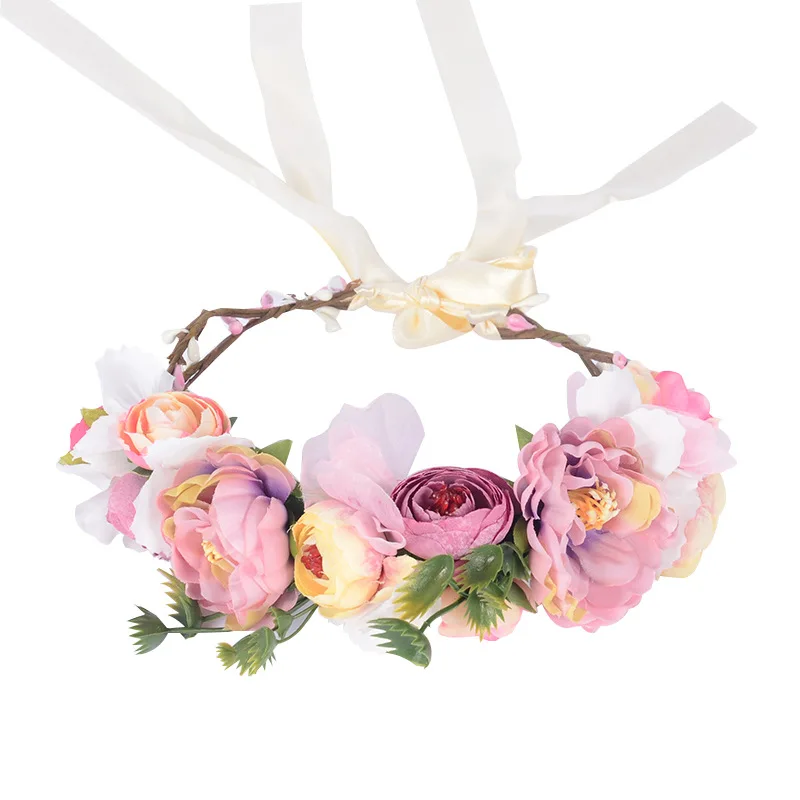 

Pink Girl Sweet Princess Crown Flower Floral Hairbands Bridal Bridesmaid Wedding Bride Seaside Photo Hair Accessories Wholesale