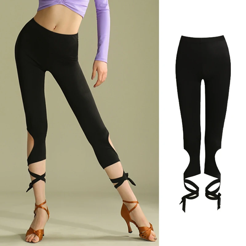 

Костюм для латиноамериканских танцев, бандажные брюки, женская одежда для Бальных тренировок, Одежда для танцев самбы, ча-Тана, черные брюки...