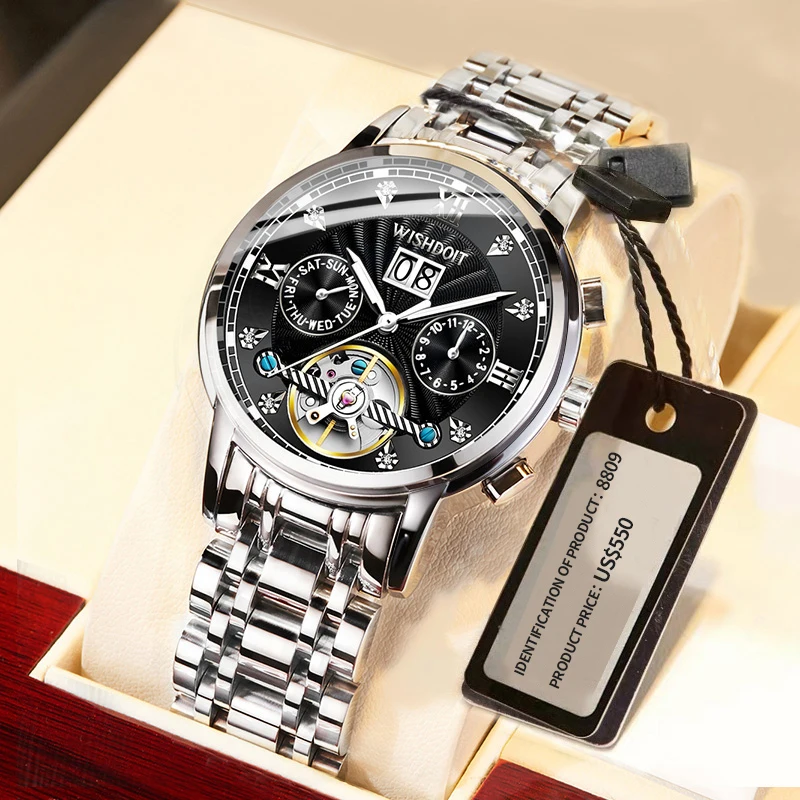 

2021WISHDOIT Men's Watch Top Brand Luxury Stainless Steel Automatic Mechanical Watch Men's Tourbillon Casual Fashion Watch