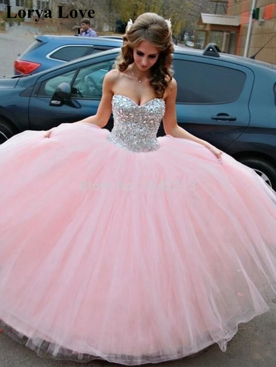 

2020 Pink Ball Gown Quinceanera Dresses Tulle Sequin 15 anos Flowers Fluffy Dresses Sweet 18 Vestidos Elegant Long Prom Dress