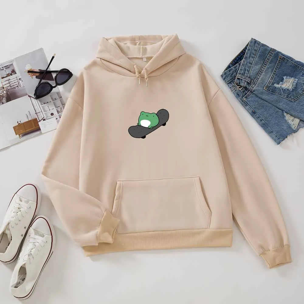

Kawaii Frog Hoodie Green Sweatshirt Women Cute Pullovers for Women Oversized Hoodie Aesthetic White Sweatshirt Girls Long Sleeve