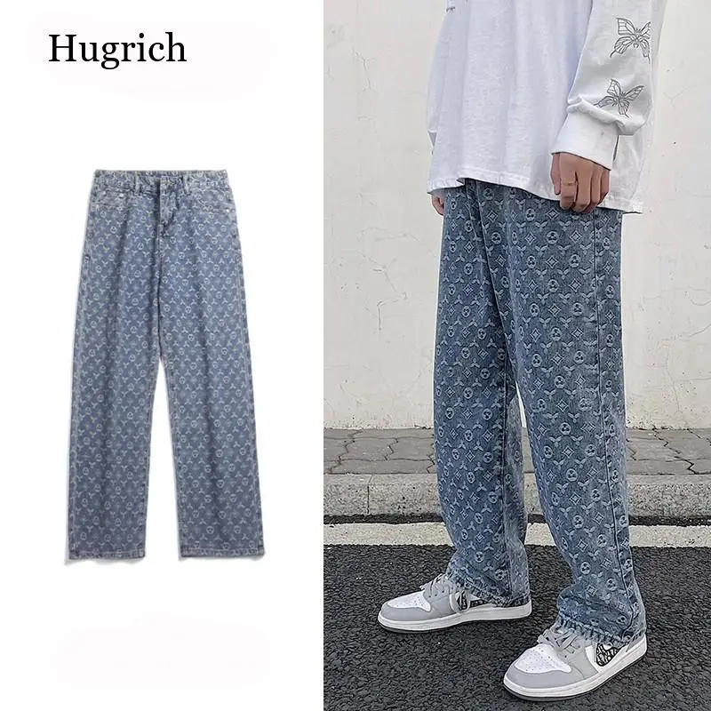 Джинсы мужские мешковатые с цветочным принтом брендовые дизайнерские брюки из