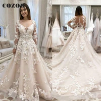 luxury wedding dresses for women a line long sleeve tulle lace beading flowers long formal bride gowns co75