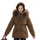 Зимние женские пальто, новинка 2021, Женская куртка средней длины с большим меховым воротником, корейская мода, приталенная плюшевая внутренняя часть, хлопковая куртка Паркер