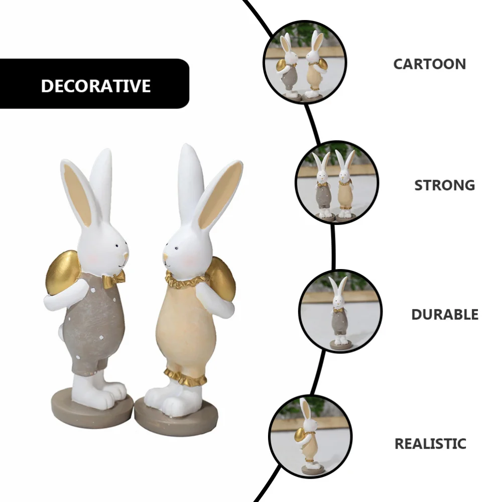 

2PCS Creative Durable Practical Portable Easter Bunny Rabbit Statue for Party Decor Ornament