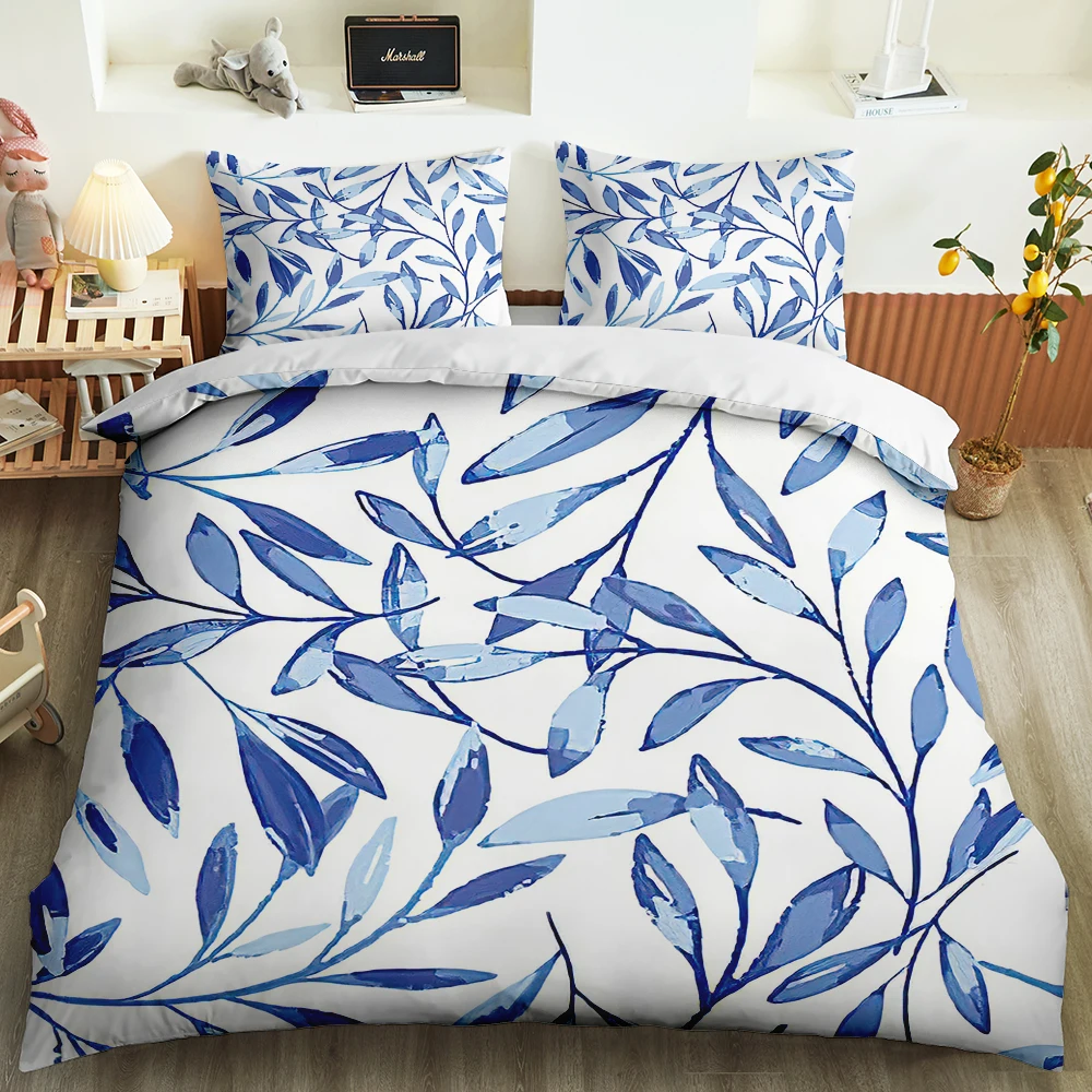 

Simplicity style Leaves and Flowers Bedding Set printed Soft Duvet Cover Pillowcase set King Queen Size 2/3PCS